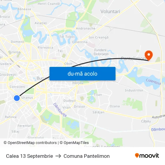 Harta de Calea 13 Septembrie către Comuna Pantelimon