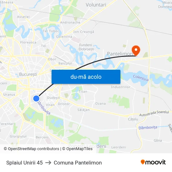 Harta de Splaiul Unirii 45 către Comuna Pantelimon