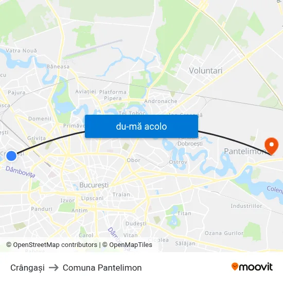Harta de Crângași către Comuna Pantelimon