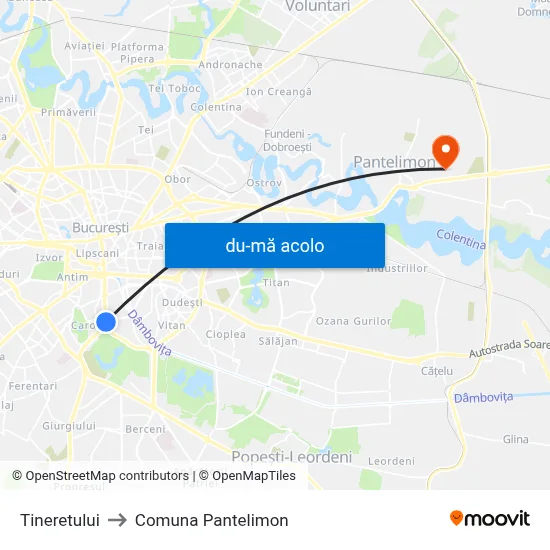 Harta de Tineretului către Comuna Pantelimon