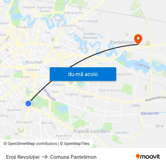 Harta de Eroii Revoluției către Comuna Pantelimon