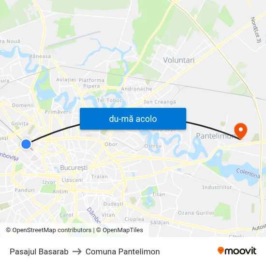 Harta de Pasajul Basarab către Comuna Pantelimon