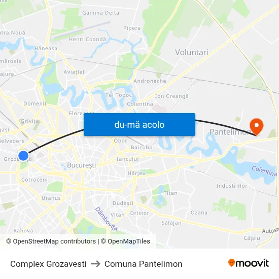 Harta de Complex Grozavesti către Comuna Pantelimon
