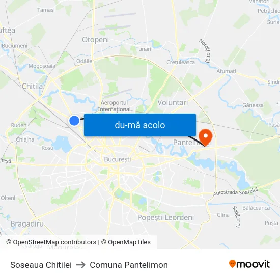 Harta de Soseaua Chitilei către Comuna Pantelimon