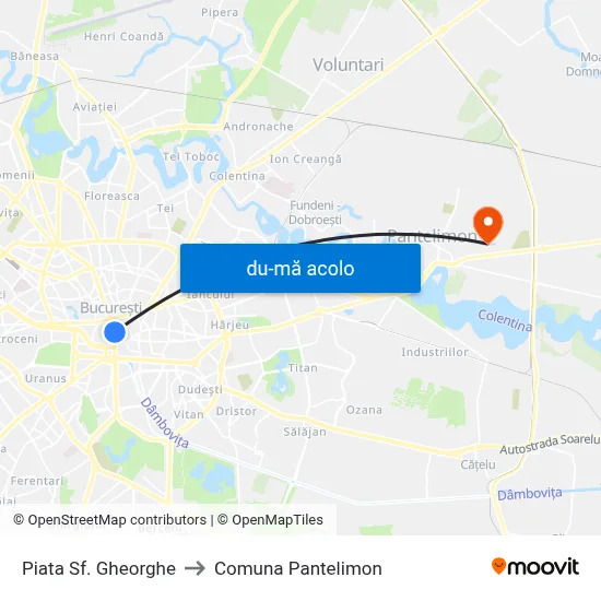 Harta de Piata Sf. Gheorghe către Comuna Pantelimon