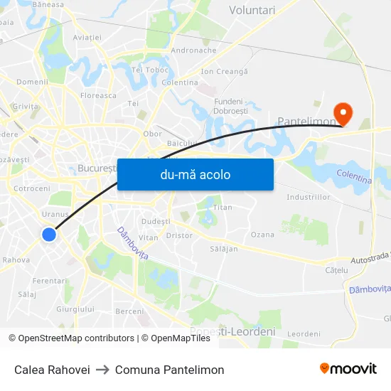 Harta de Calea Rahovei către Comuna Pantelimon