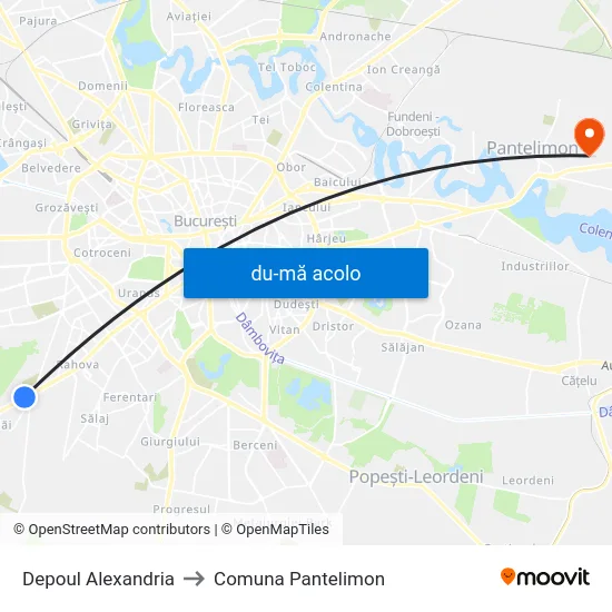 Harta de Depoul Alexandria către Comuna Pantelimon