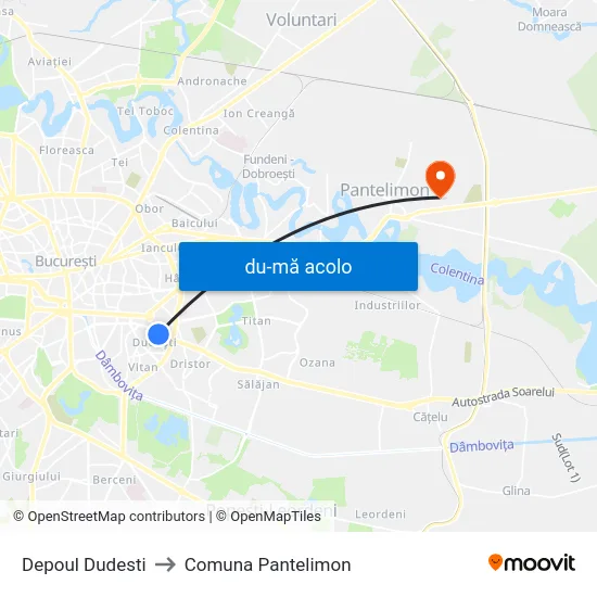 Harta de Depoul Dudesti către Comuna Pantelimon