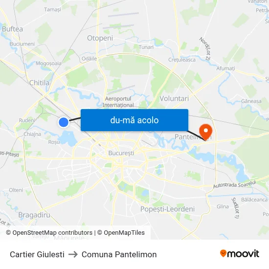 Harta de Cartier Giulesti către Comuna Pantelimon