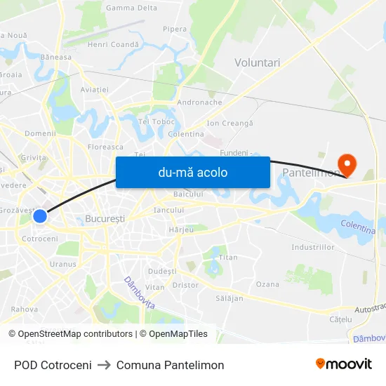 Harta de POD Cotroceni către Comuna Pantelimon