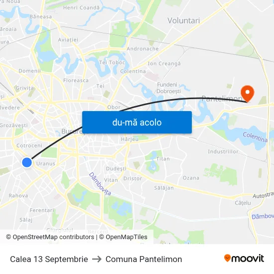 Harta de Calea 13 Septembrie către Comuna Pantelimon