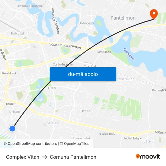 Harta de Complex Vitan către Comuna Pantelimon