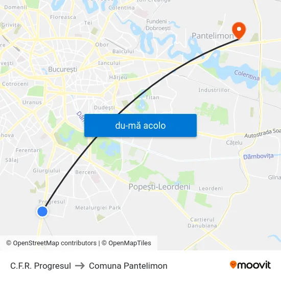 Harta de C.F.R. Progresul către Comuna Pantelimon