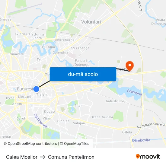 Harta de Calea Mosilor către Comuna Pantelimon