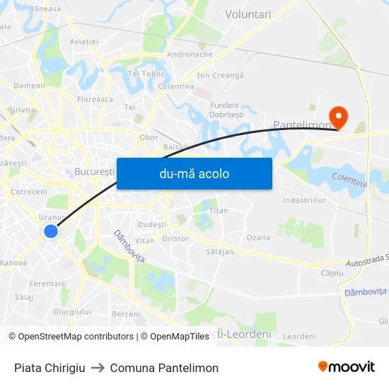 Harta de Piata Chirigiu către Comuna Pantelimon