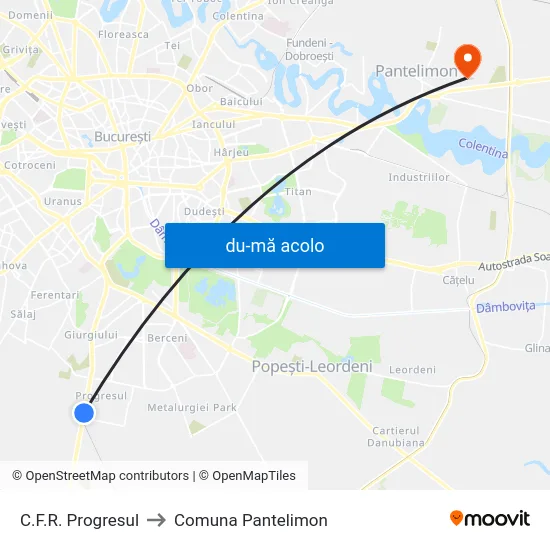 Harta de C.F.R. Progresul către Comuna Pantelimon