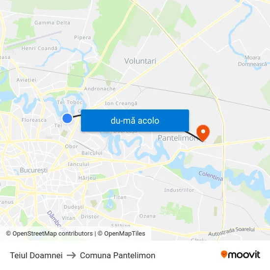 Harta de Teiul Doamnei către Comuna Pantelimon
