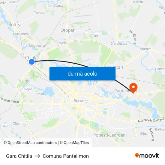 Harta de Gara Chitila către Comuna Pantelimon
