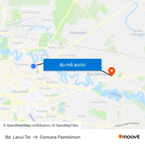 Harta de Bd. Lacul Tei către Comuna Pantelimon