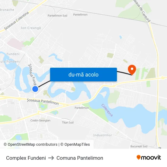 Harta de Complex Fundeni către Comuna Pantelimon