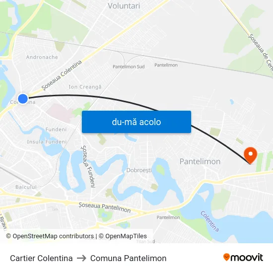 Harta de Cartier Colentina către Comuna Pantelimon