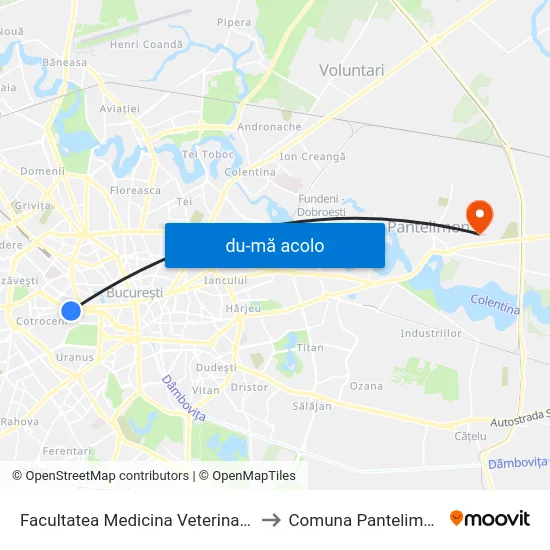 Harta de Facultatea Medicina Veterinara către Comuna Pantelimon