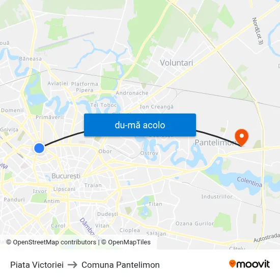 Harta de Piata Victoriei către Comuna Pantelimon