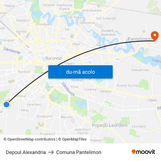 Harta de Depoul Alexandria către Comuna Pantelimon