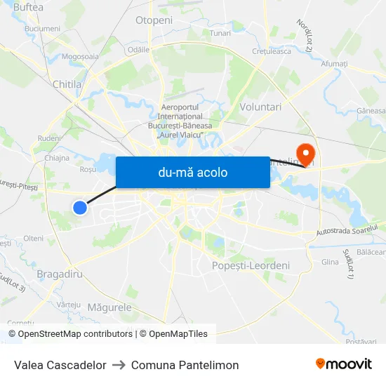 Harta de Valea Cascadelor către Comuna Pantelimon
