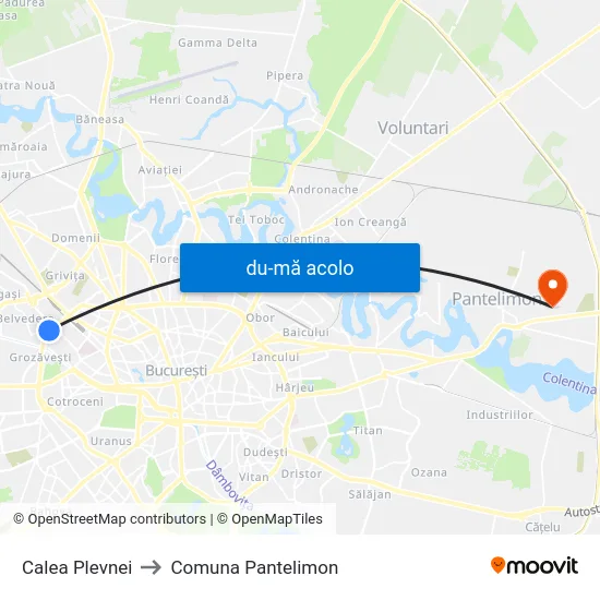 Harta de Calea Plevnei către Comuna Pantelimon
