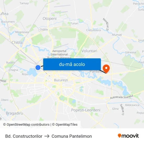 Harta de Bd. Constructorilor către Comuna Pantelimon