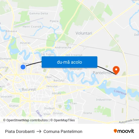 Harta de Piata Dorobanti către Comuna Pantelimon