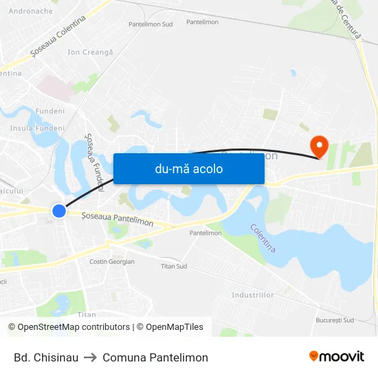 Harta de Bd. Chisinau către Comuna Pantelimon