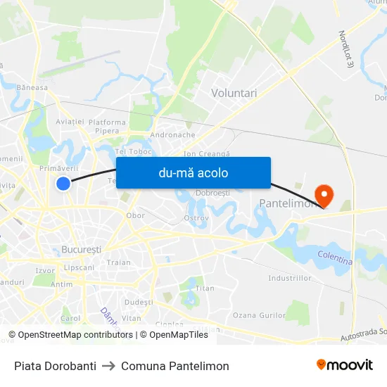 Harta de Piata Dorobanti către Comuna Pantelimon