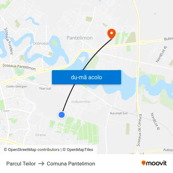 Harta de Parcul Teilor către Comuna Pantelimon