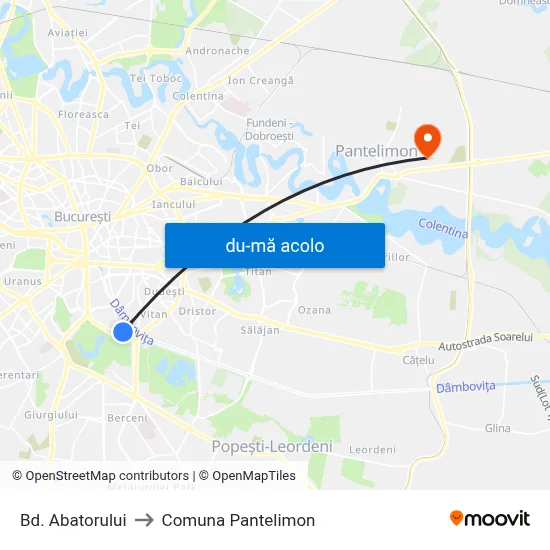 Harta de Bd. Abatorului către Comuna Pantelimon