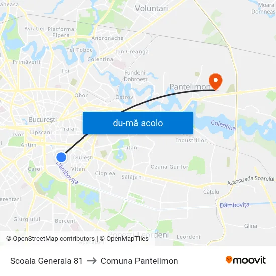 Harta de Scoala Generala 81 către Comuna Pantelimon