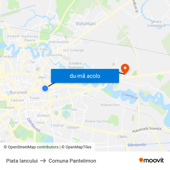 Harta de Piata Iancului către Comuna Pantelimon