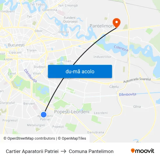 Harta de Cartier Aparatorii Patriei către Comuna Pantelimon