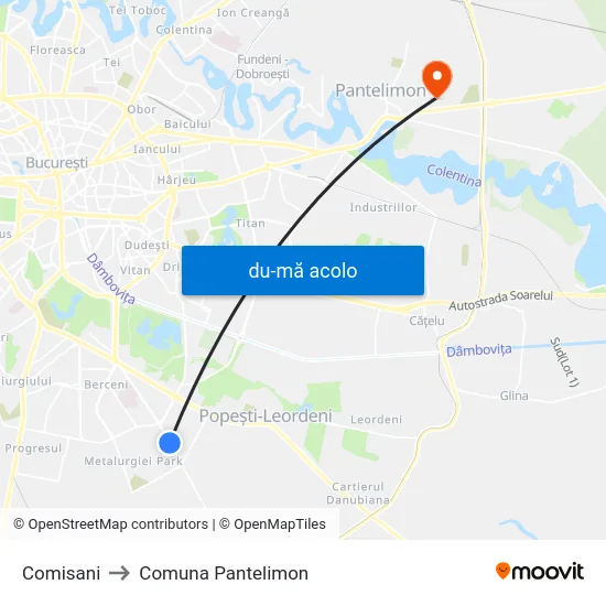 Harta de Comisani către Comuna Pantelimon