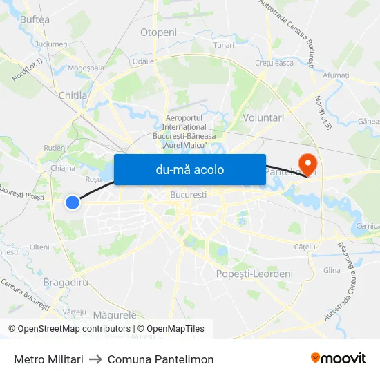 Harta de Metro Militari către Comuna Pantelimon