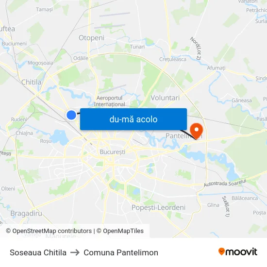 Harta de Soseaua Chitila către Comuna Pantelimon