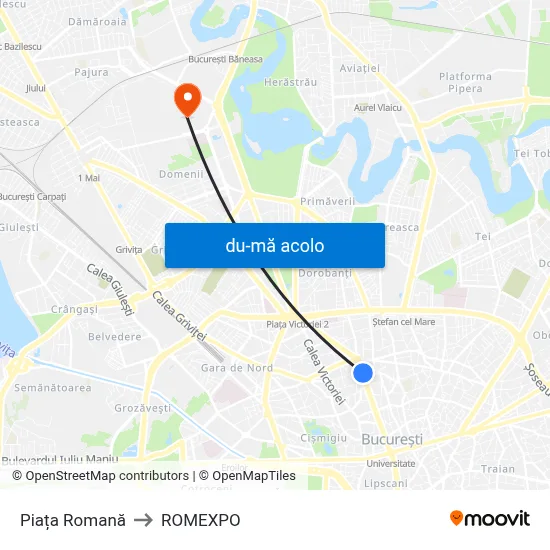 Harta de Piața Romană către ROMEXPO