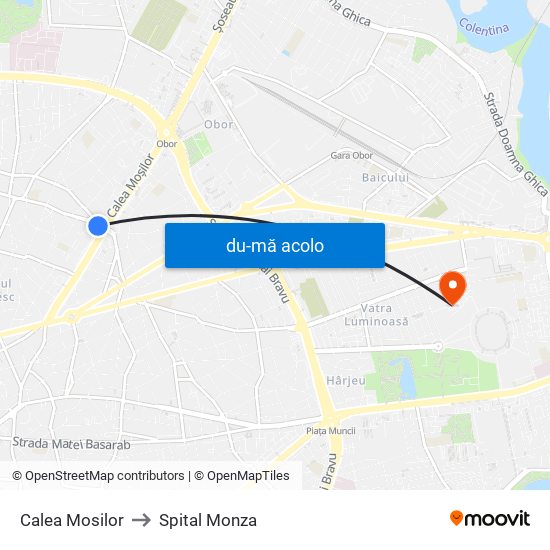 Harta de Calea Mosilor către Spital Monza