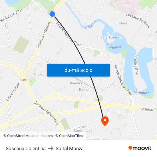 Harta de Soseaua Colentina către Spital Monza