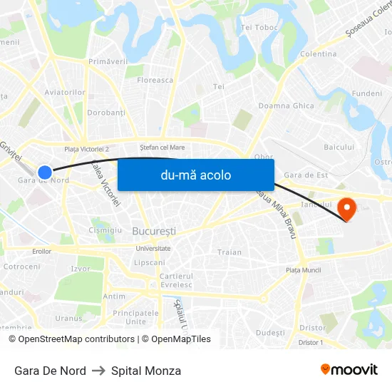 Harta de Gara De Nord către Spital Monza