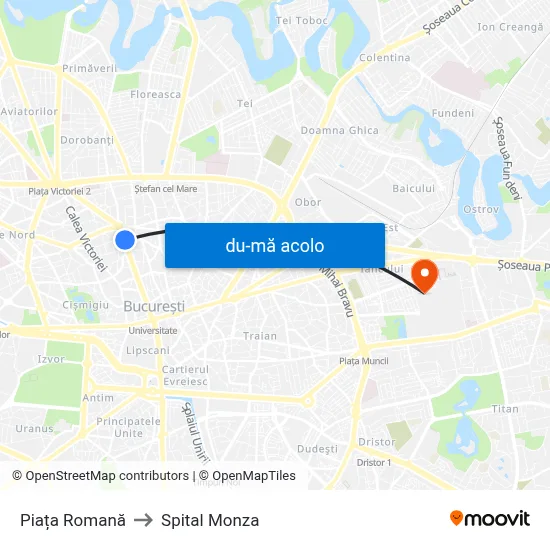 Harta de Piața Romană către Spital Monza