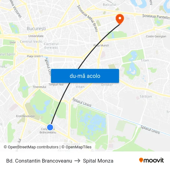 Harta de Bd. Constantin Brancoveanu către Spital Monza