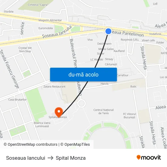 Harta de Soseaua Iancului către Spital Monza