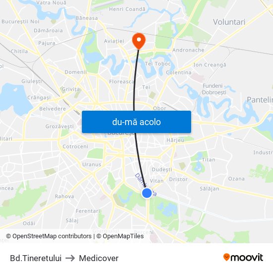 Harta de Bd.Tineretului către Medicover